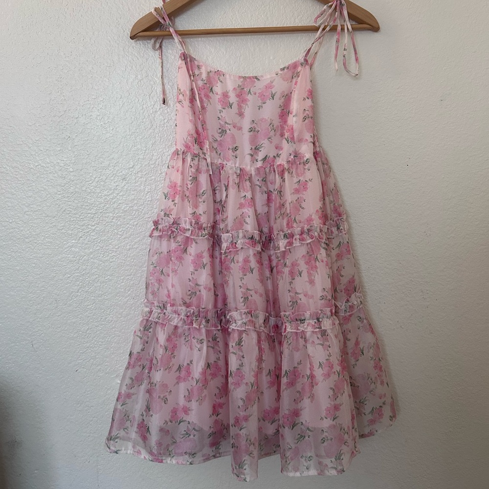 Lush Pink Floral ruffled short dress